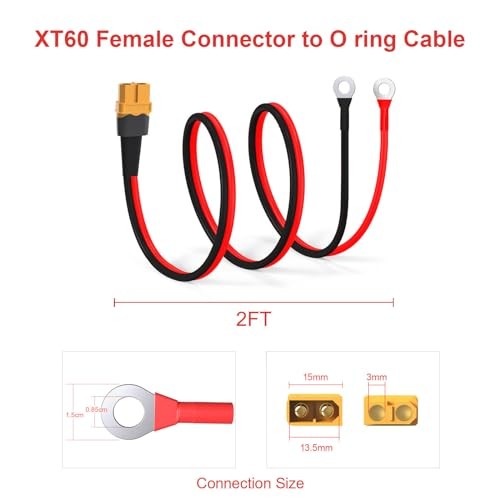 XT60 to O Ring Terminal Cable,Connector Cable 2FT 10AWG XT60 Female to O Ring
