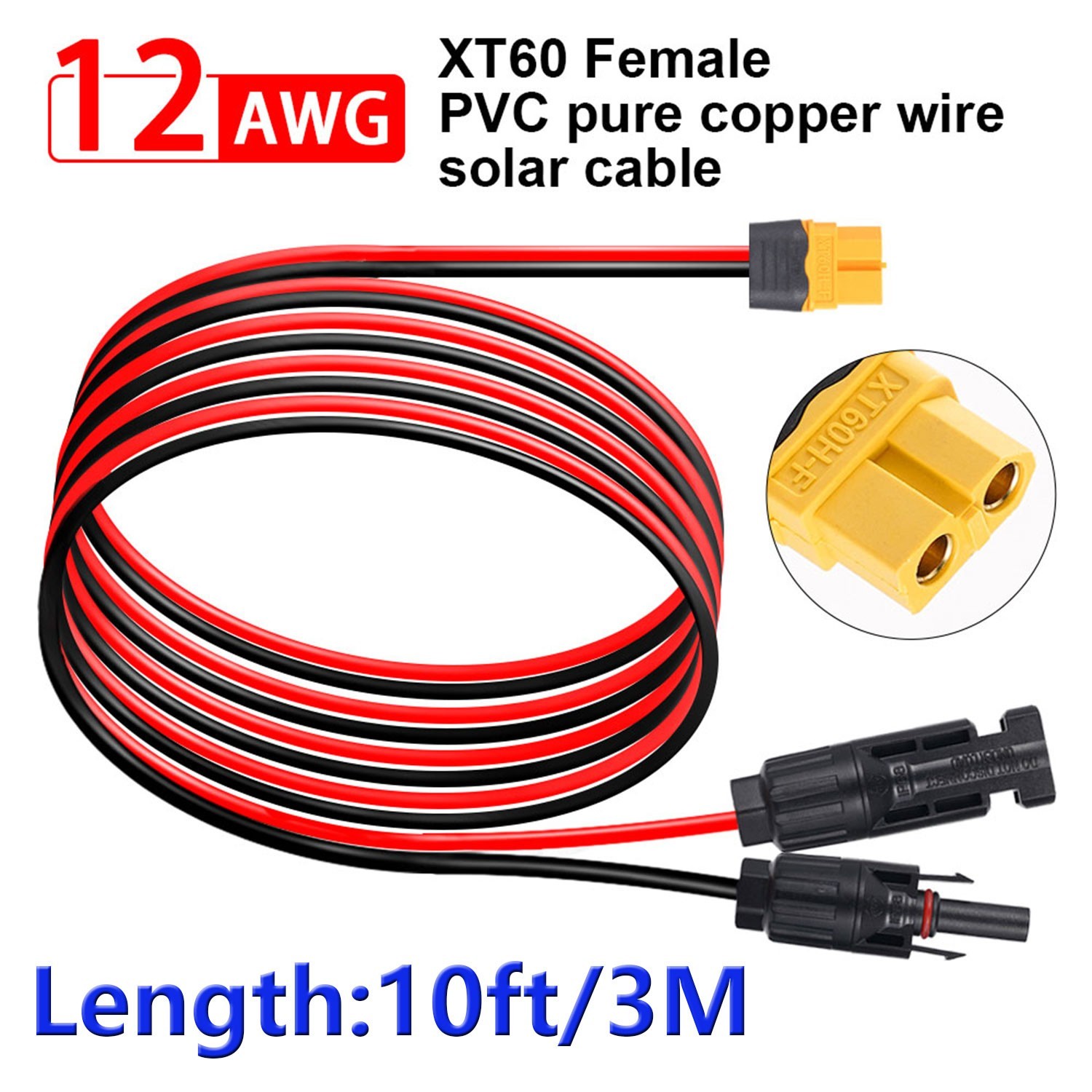 12 AWG XT60 Female to Solar Connector Extension Cable Wire for Solar Generator