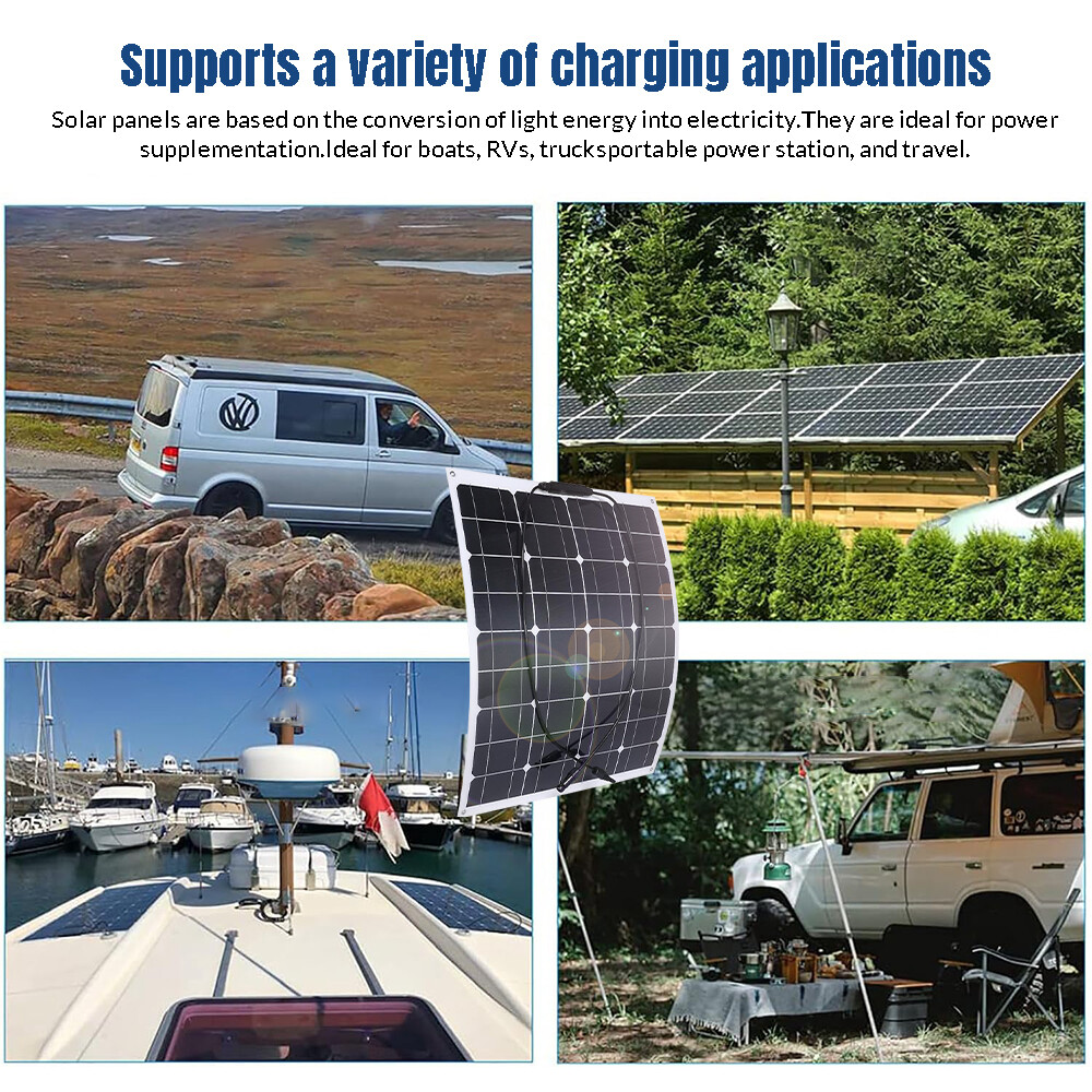 100 200W Flexible Solar Panel Mono 12V Home RV Boat Camping Power Battery Charge