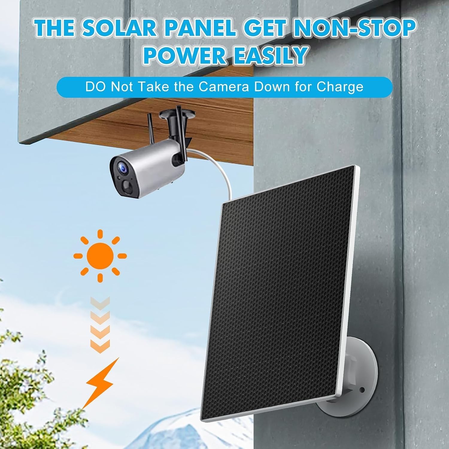 Outdoor Security Camera Solar Panel Charger, 5W, USB C/Micro USB, Waterproof
