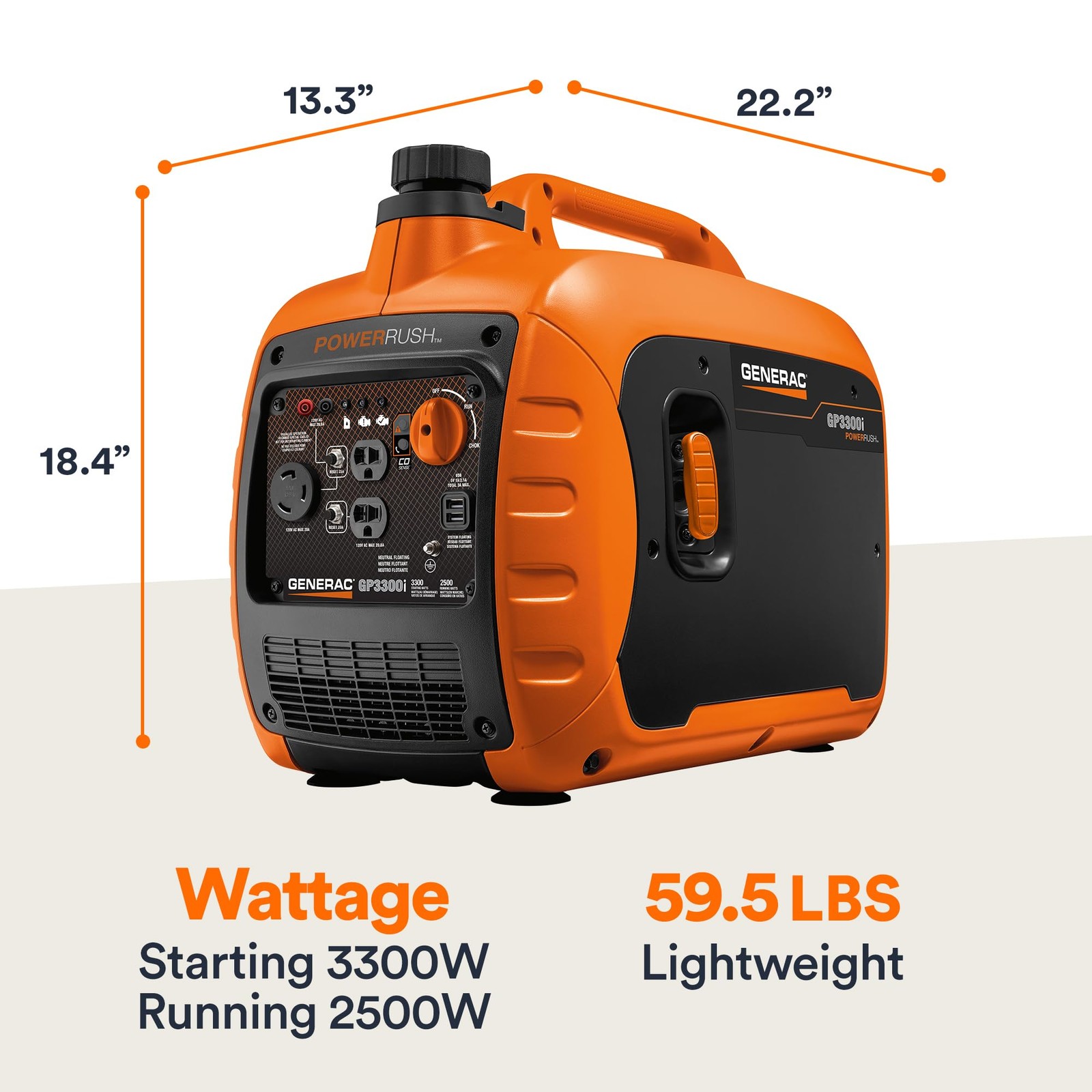 Generac 3,300Watt Gas Powered Portable Inverter Generator Lightweight and Co…