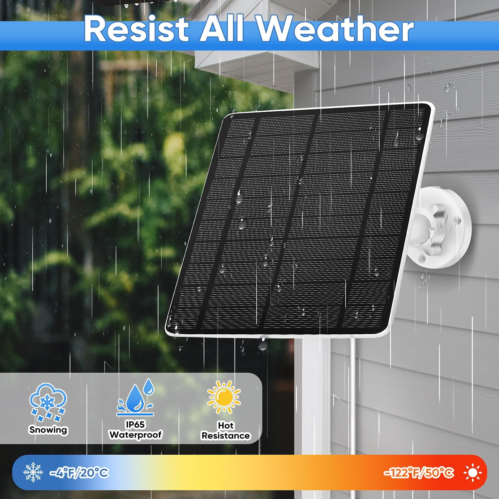 Solar Panel Ring Camera Spotlight Cam Pro Plus Battery 5W 13FT Cable Waterproof