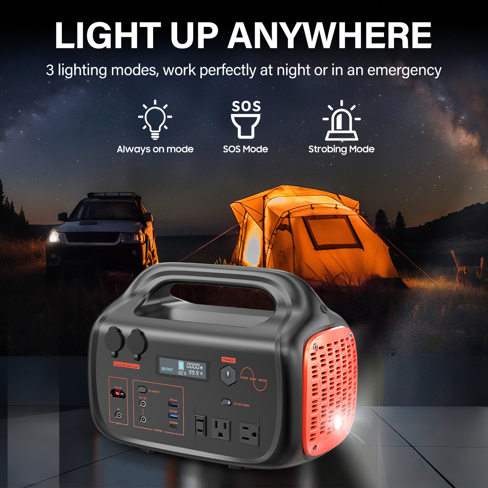 600W Portable Power Station 655Wh Solar Generator for Camping Emergency Backup