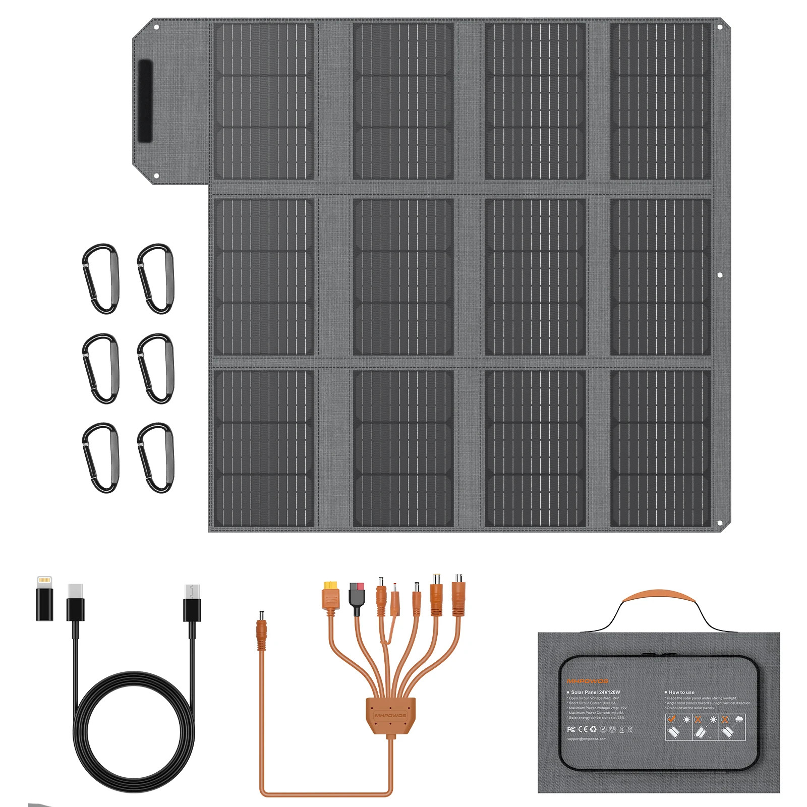MHPOWOS 120W / 40W Portable Solar Panel 19V ETFE Foldable Solar Charger for