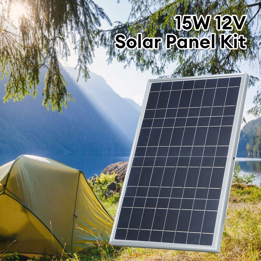For Alligator Clip Solar Panel Kit for 12V Devices 15W 18V DC Waterproof