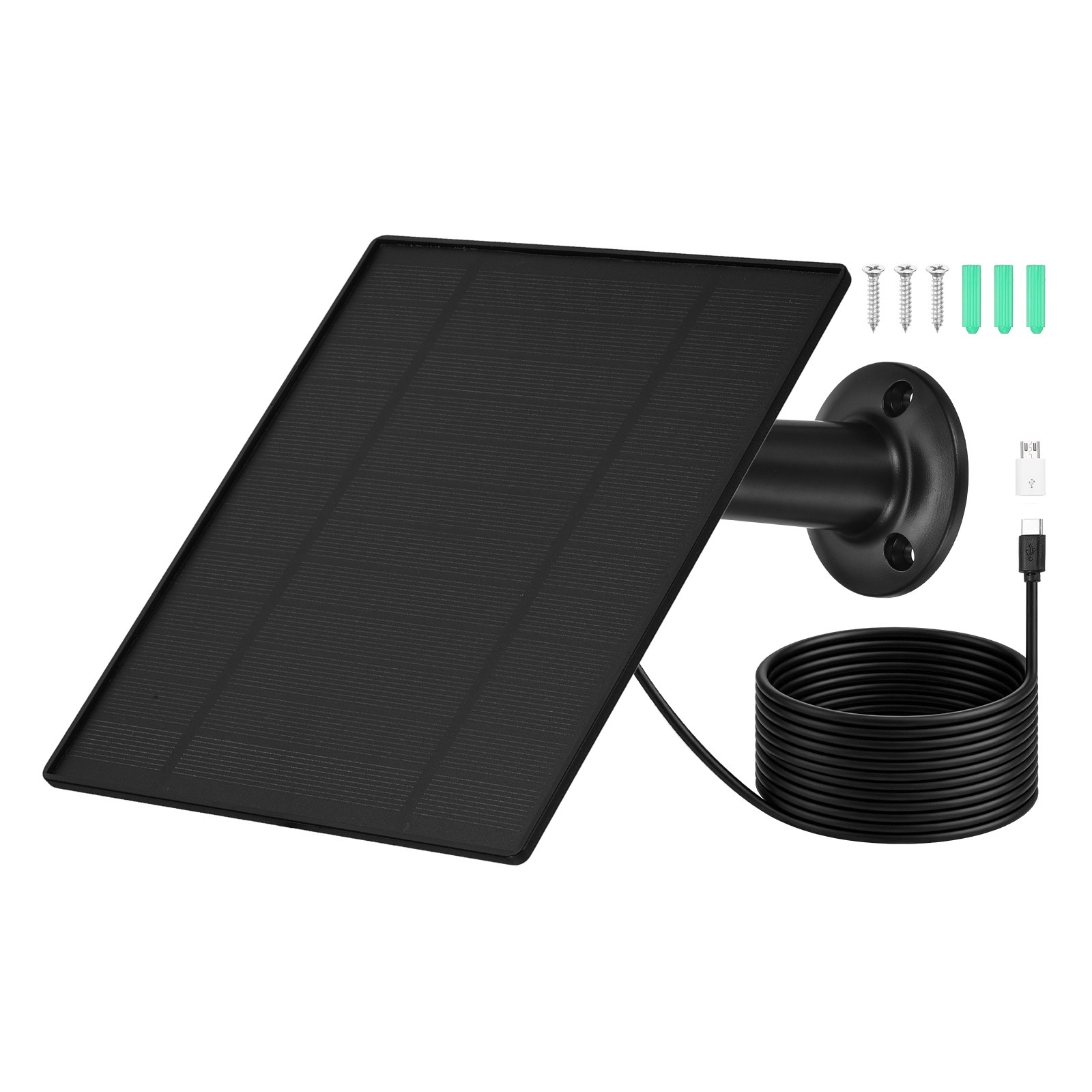 1 Pack of 5V 5W Solar Panel, Waterproof Dual Type-C/USB Solar Charger, Black