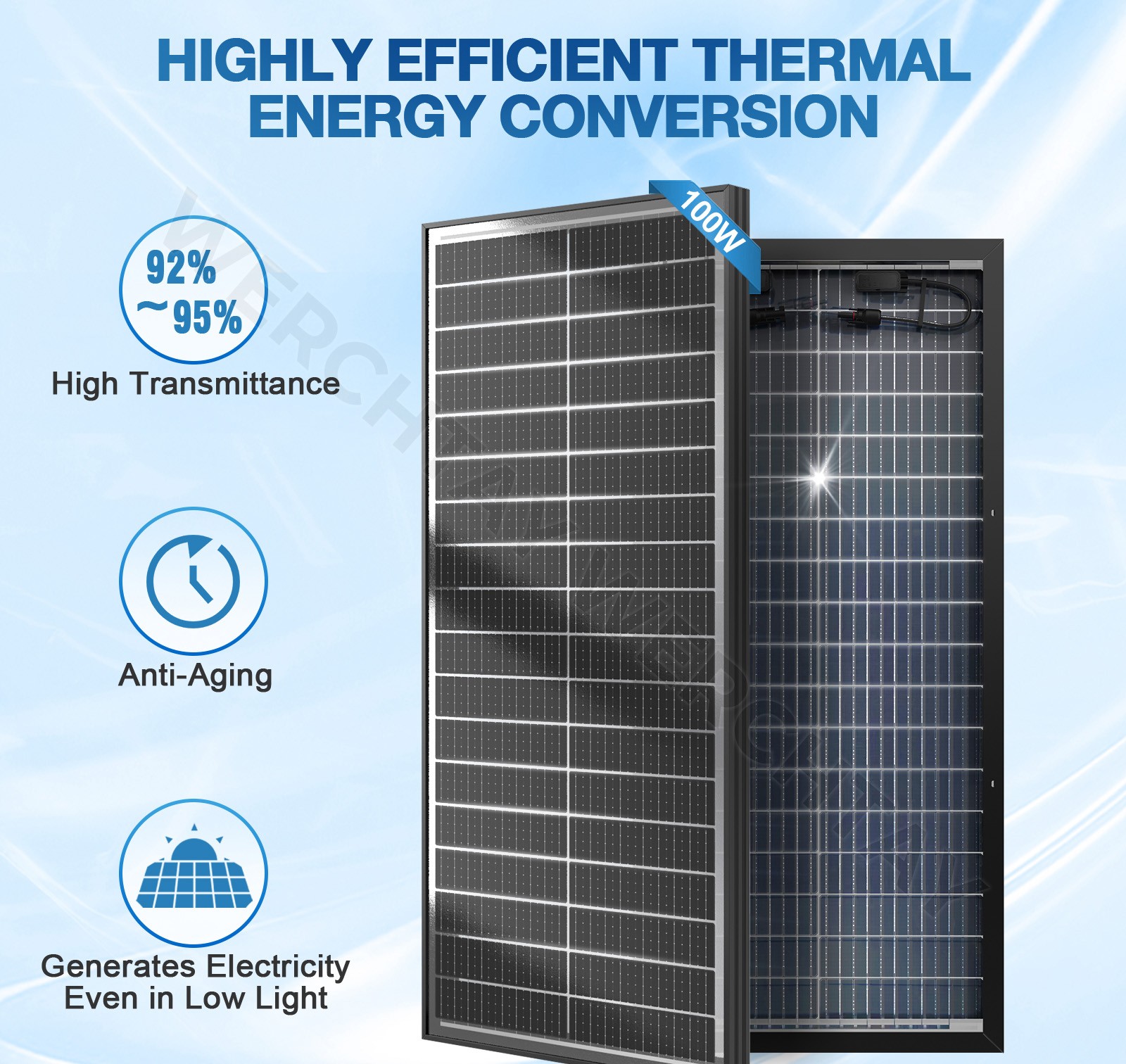 Werchtay 100W 200W 300W 400W 500-1000W Bifacial Solar Panel 12V Mono Home Power