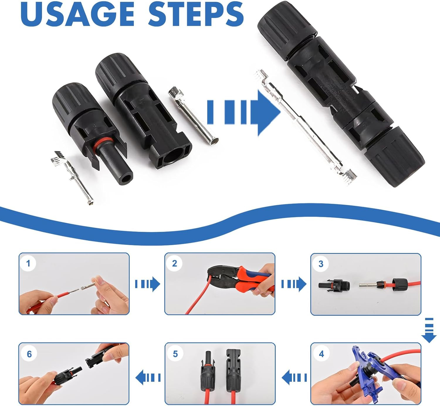 16 PCS Solar Panel Connectors, Male/Female IP67 Waterproof 1000V 30A Solar Cable