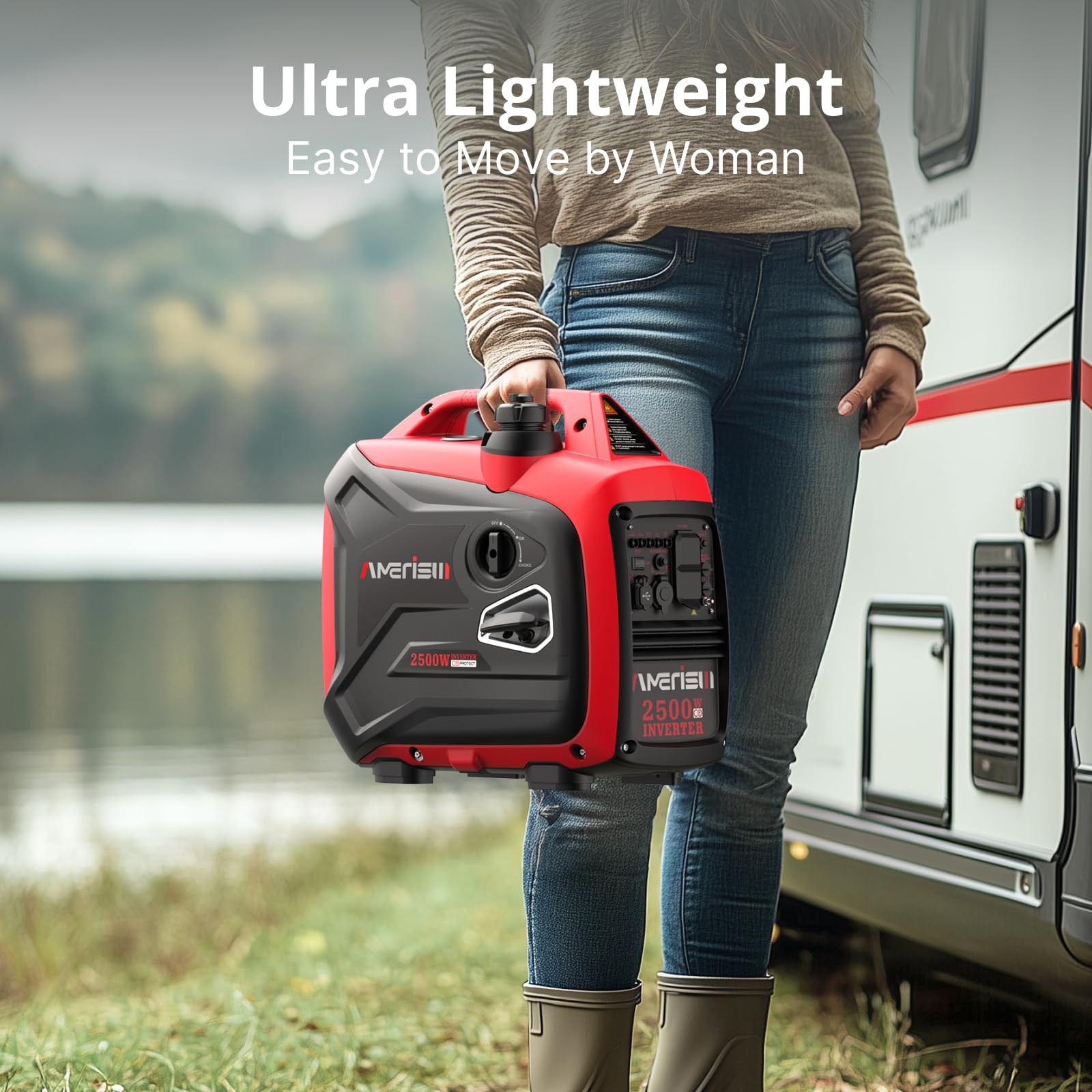 AMERISUN 2500-Watt Gas Powered Portable Inverter Generator for Home Use – Sup…