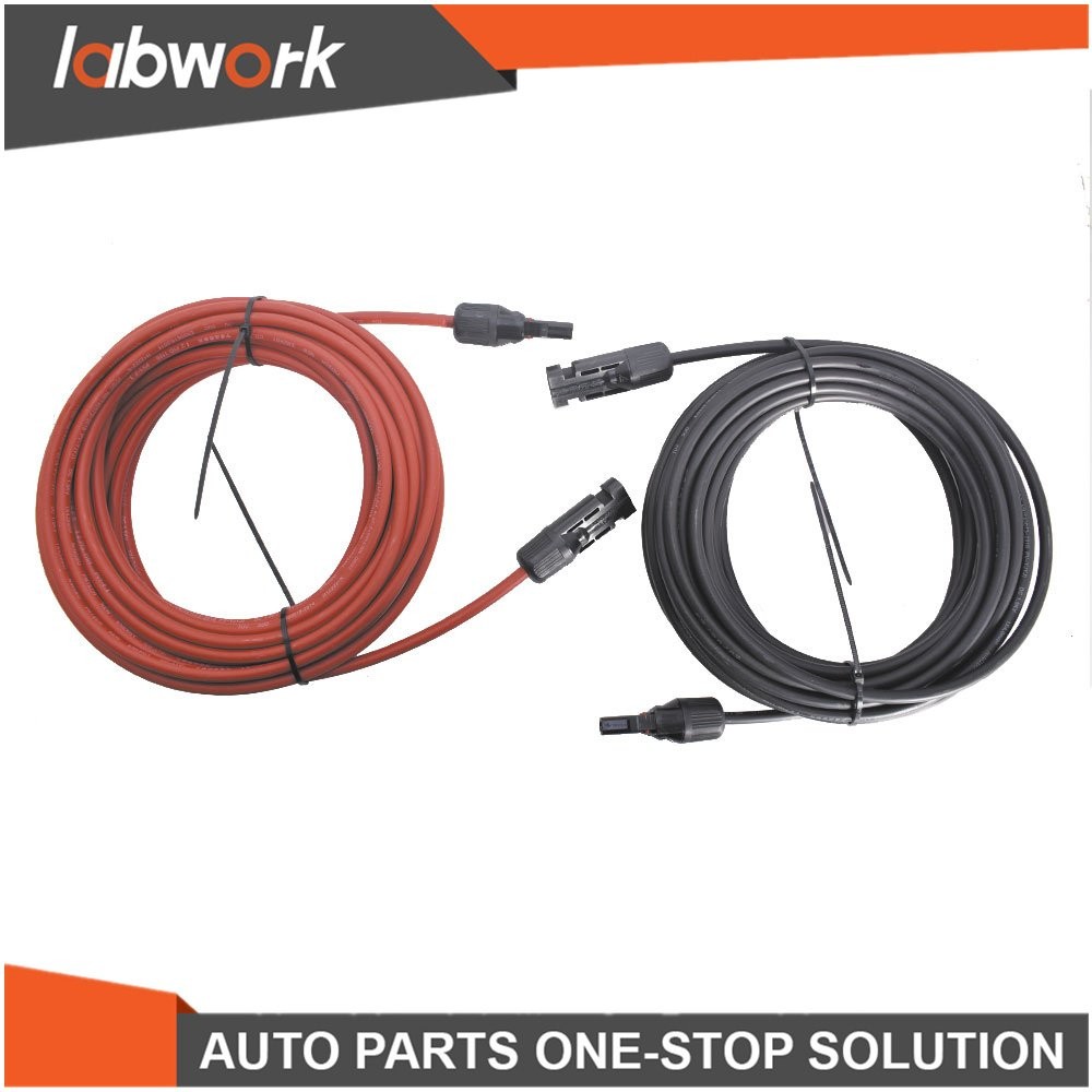 Labwork Solar Panel Extension Cable Wire Connector 1 Pair Black + Red10 AWG 15ft