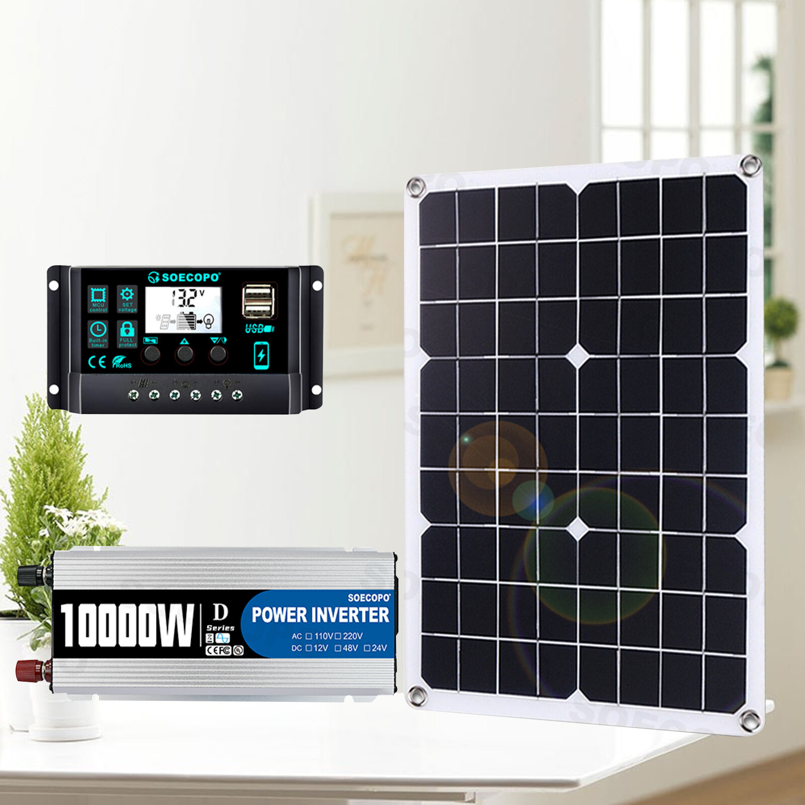 10000W 110V Power Inverter Solar Generator With 500W Solar Panel Home Complete
