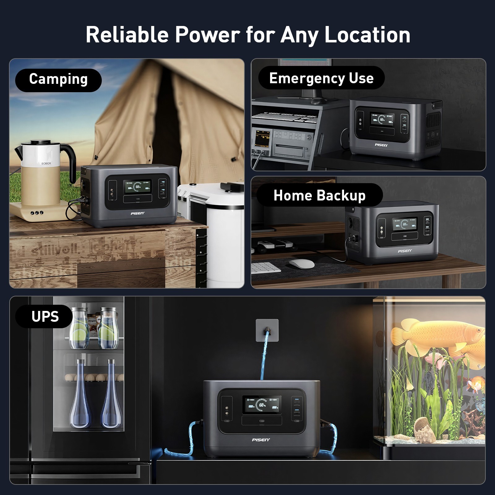 PISEN 1000W Portable Power Station 1008Wh LiFePO4 Battery Backup