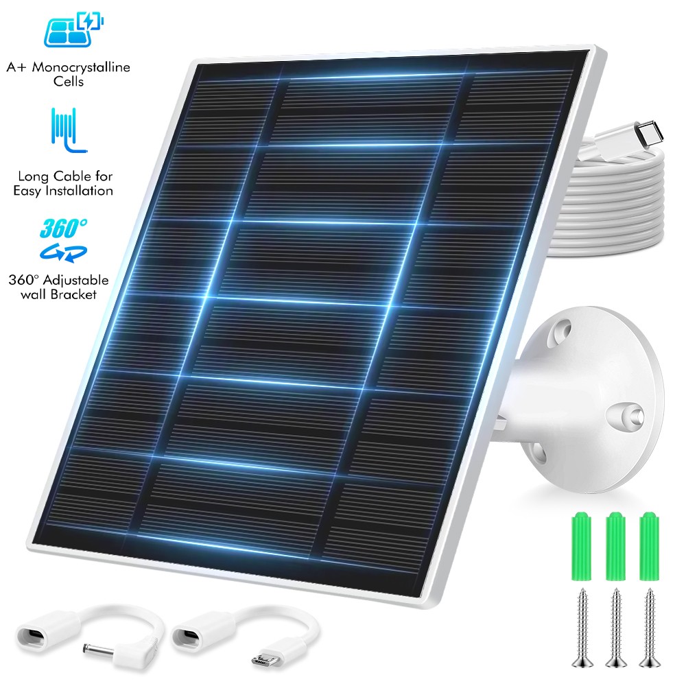 10W Solar Panel Charger for with Micro USB & Type-C DC Port for Security Cameras