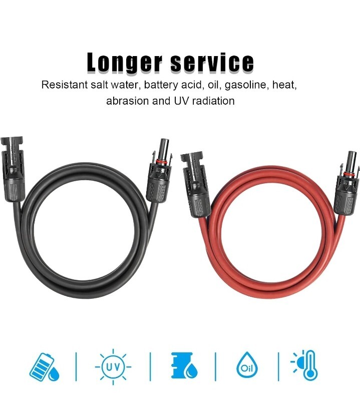 6Ft 12 AWG Solar Panel Extension Cable PV Wire Solar Connector Pair Black & Red