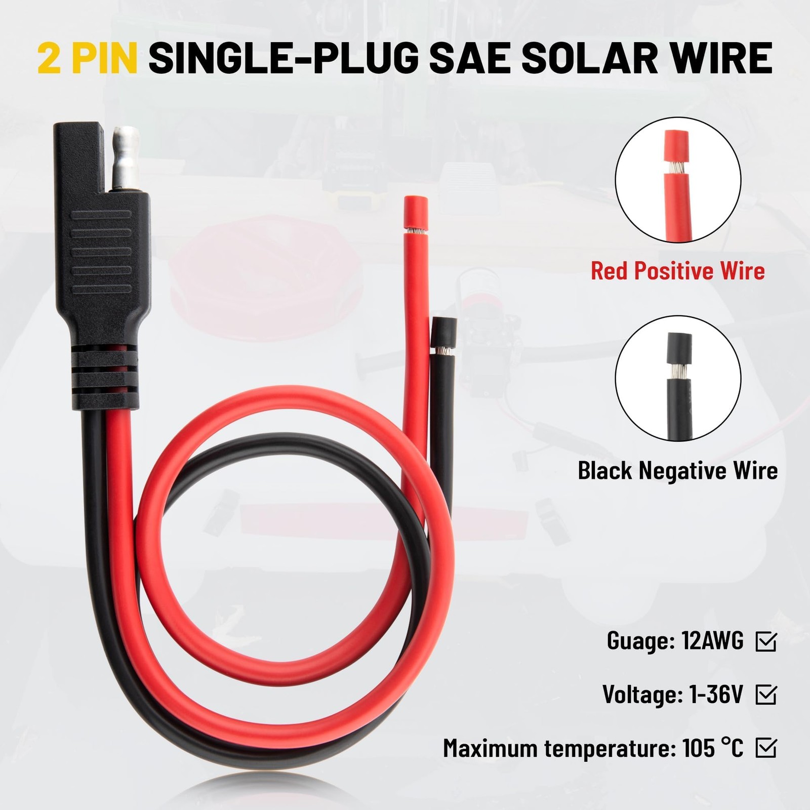 8PCS 12AWG SAE Connector 1ft 2 Pin Quick Disconnect Power Extension Cable