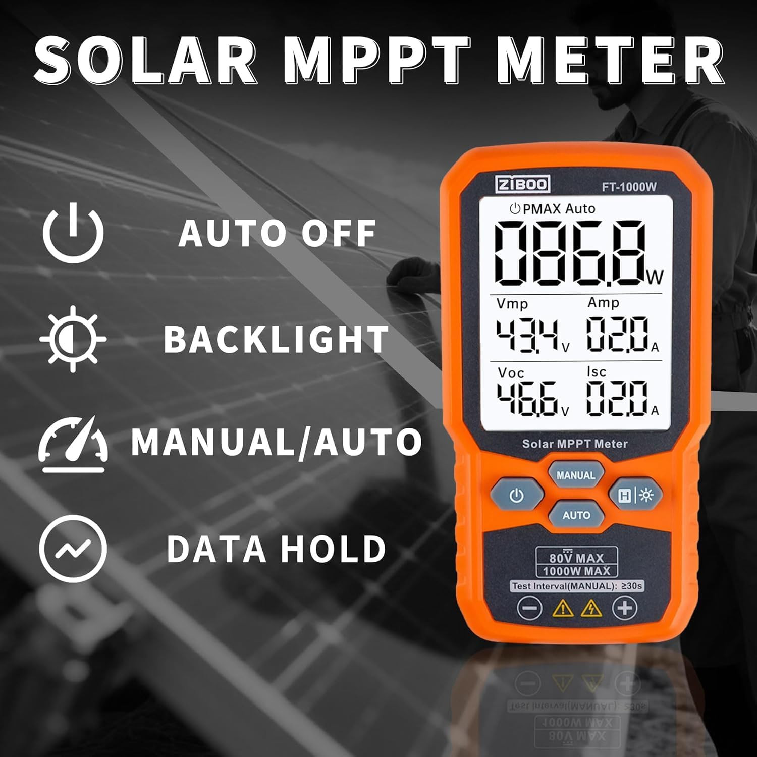 FT-1000W Solar Panel Tester MPPT Meter – 1000W Max Power, 80V/35A PV Module Test