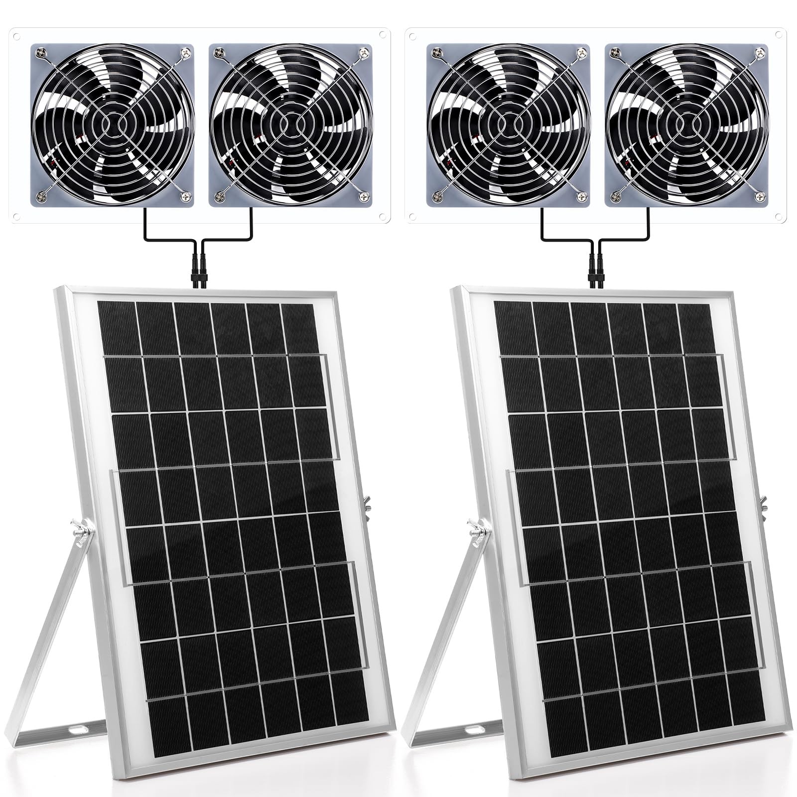 Glooglitter 2 Set Solar Fan for Greenhouse, 10 W Solar Panel Fan Kit with Bra…