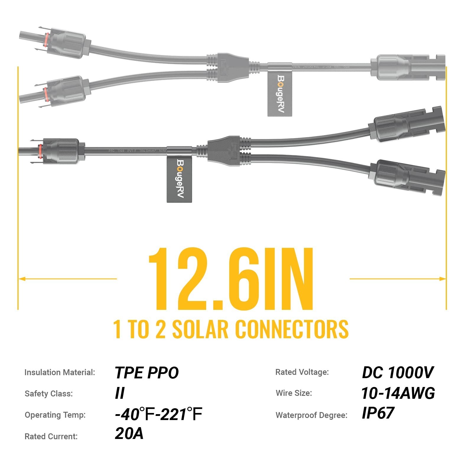 4 Pairs Solar Y Branch Connectors Parallel Adapter Cable 1 to 2 Wire Plug Kit