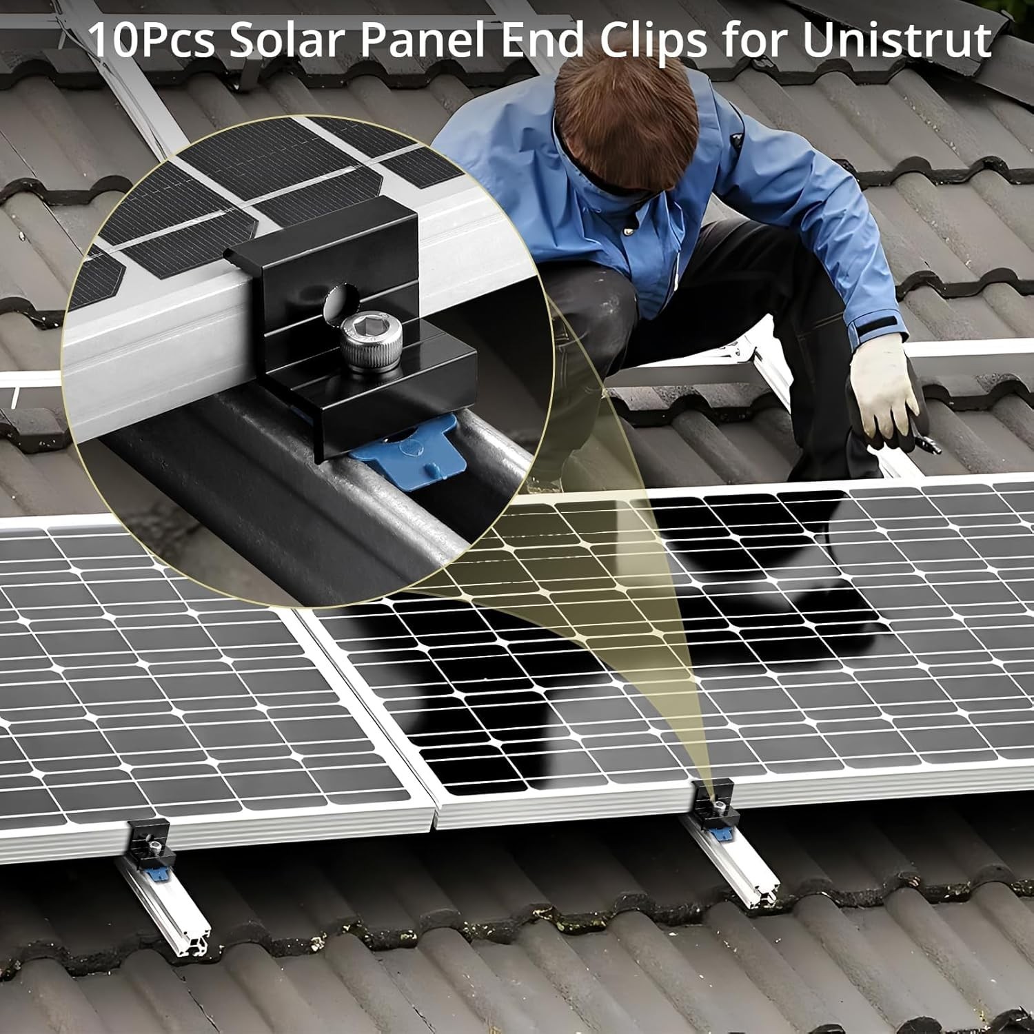 10pcs Solar Panel End Clamp for Standard Unistrut, Aluminum 30mm/35mm Solar P…