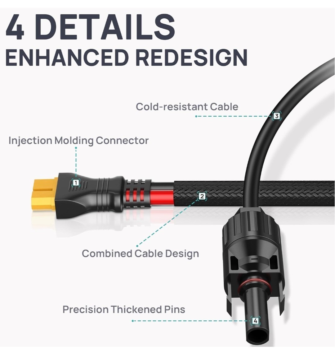 10Awg-20Ft Advanced Solar to XT60 Charging Cable,Redesign Solar Panel Connector