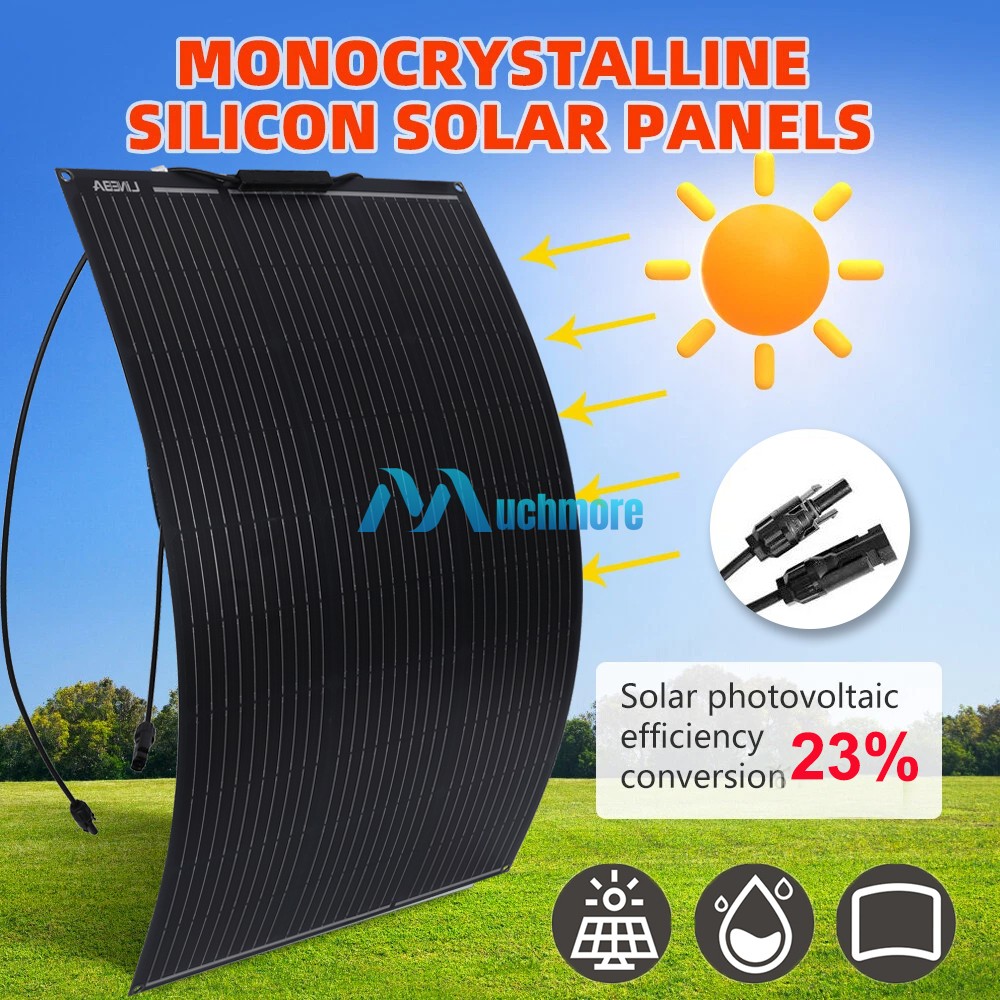 Completed 200W 400W Flexible Mono Solar Panel 12V Kit Car Boat RV Home Rooftop