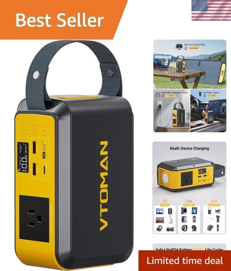 Compact Jump 100 Power Station: 200W AC Outlet, 65W USB-C, Durable & Lightweight
