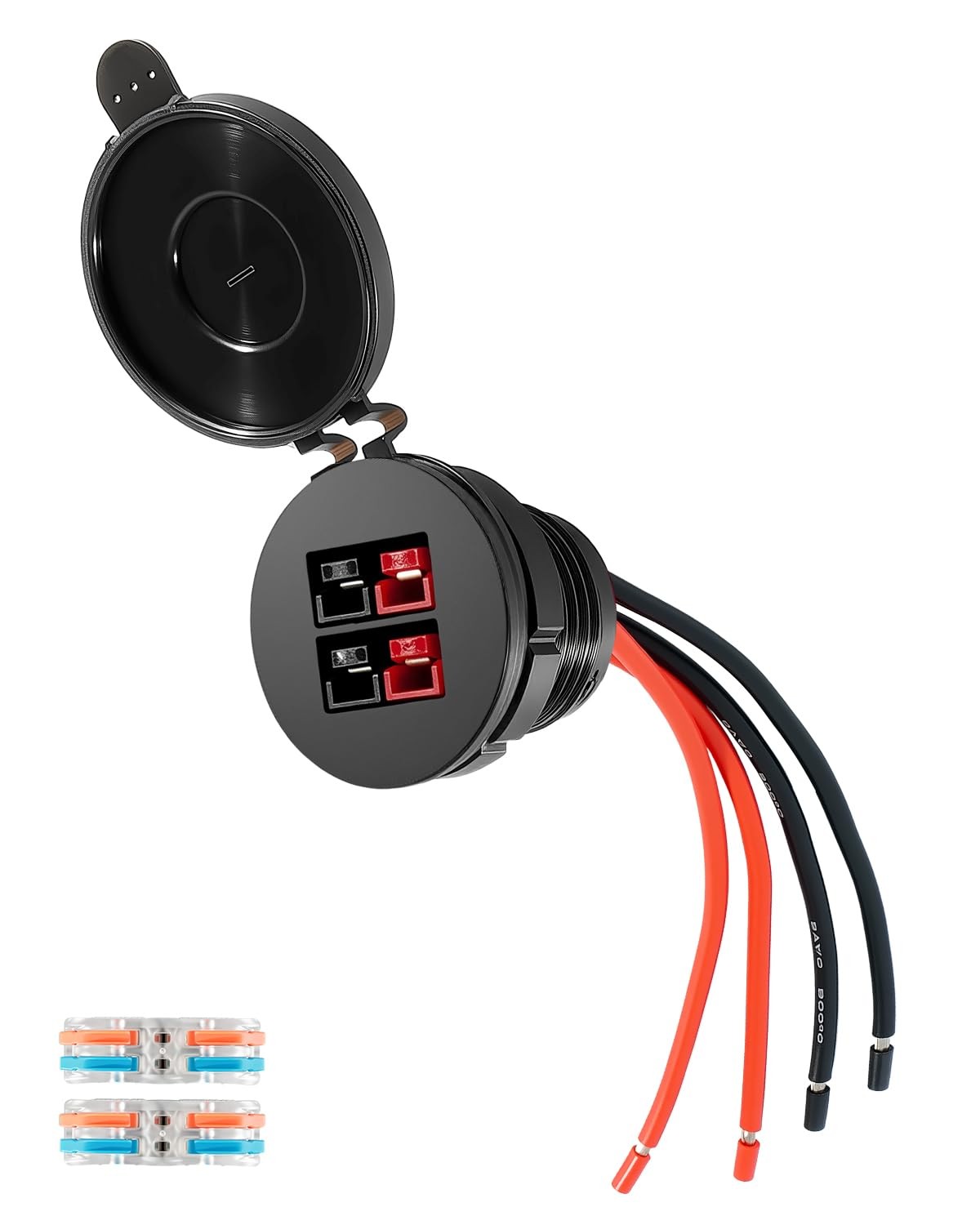 Power Panel Mount Housing Fit for Connectors with a Weather Tight Cover Black
