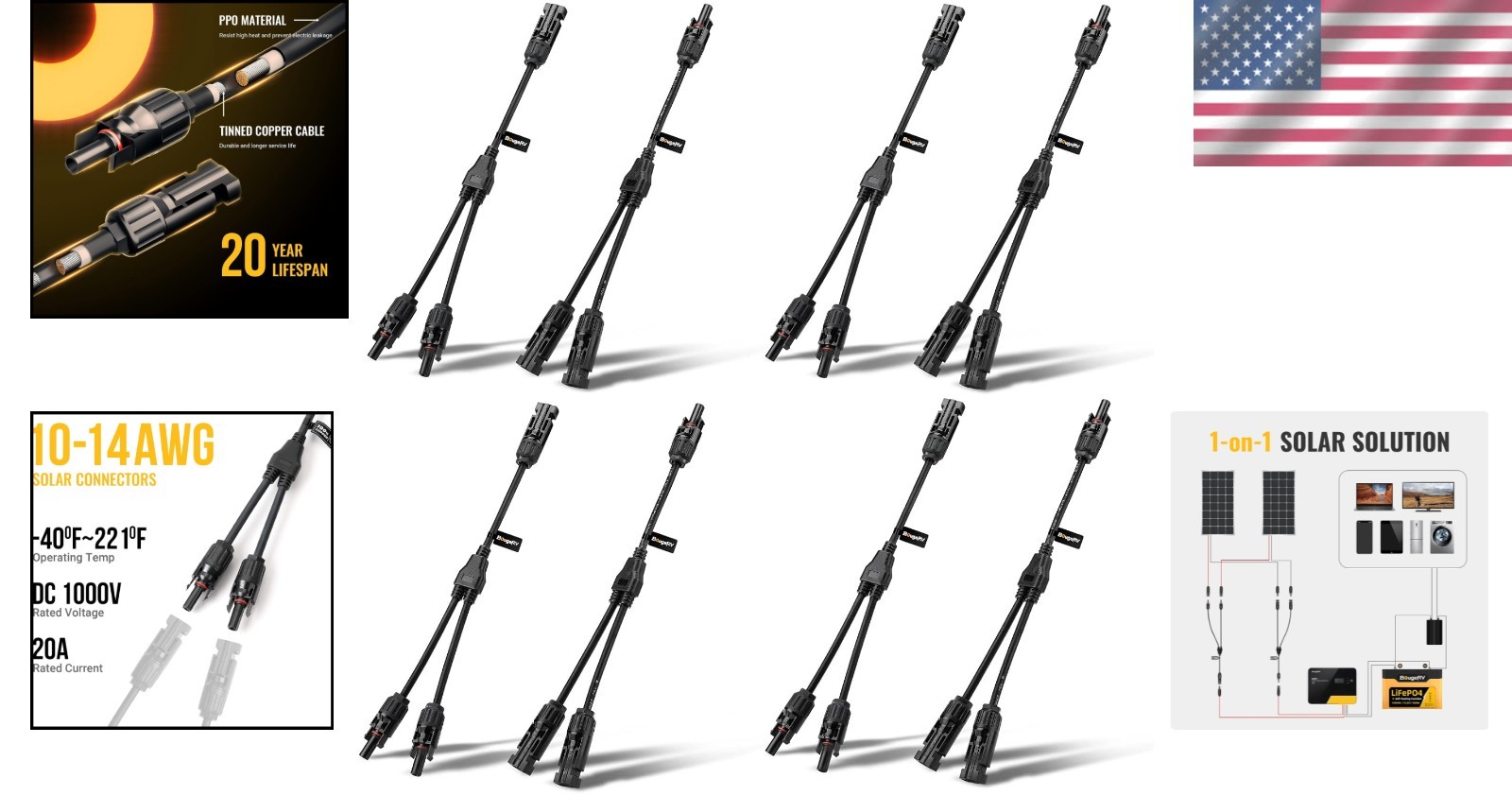Solar Panel Parallel Cable Adapter – 4 Pairs