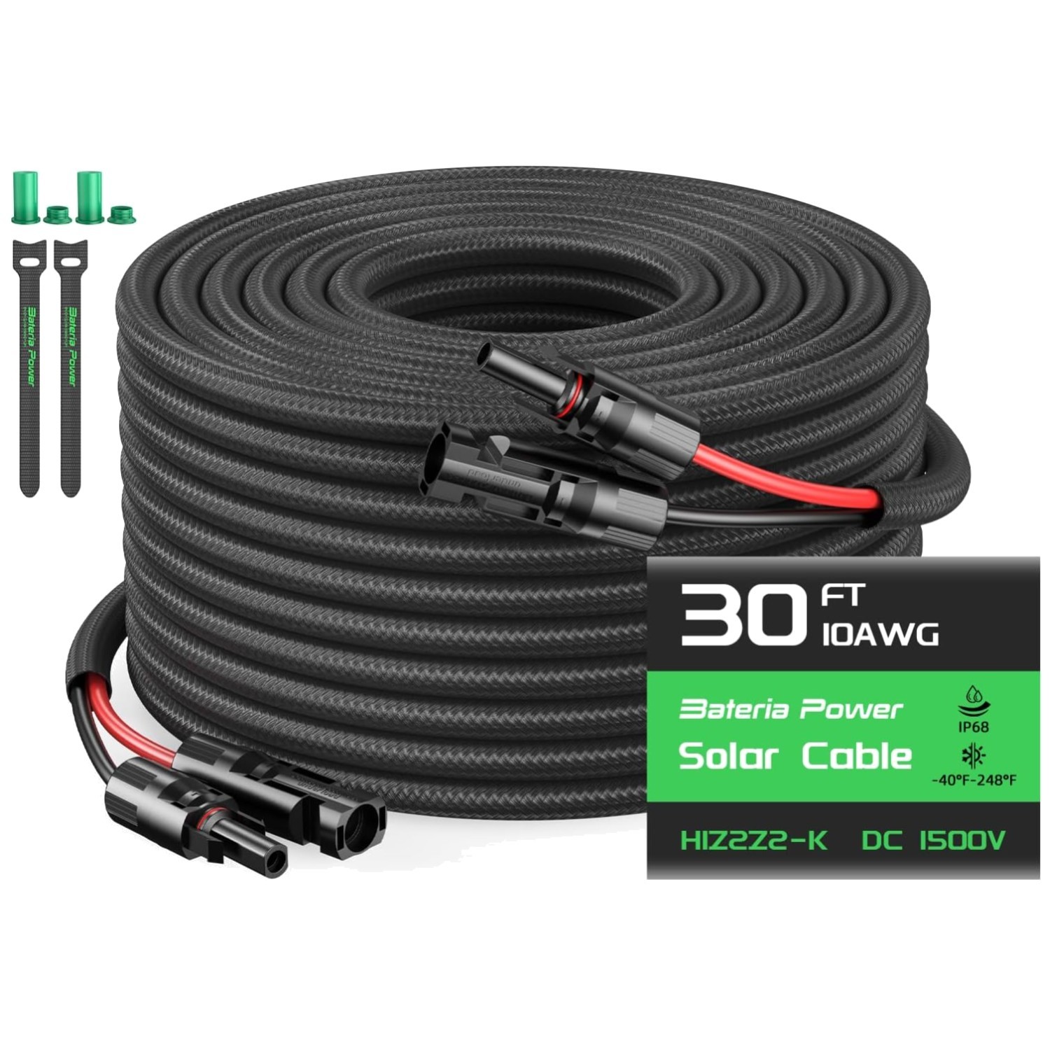 10AWG 30FT Solar Panel Extension Cable with Connectors
