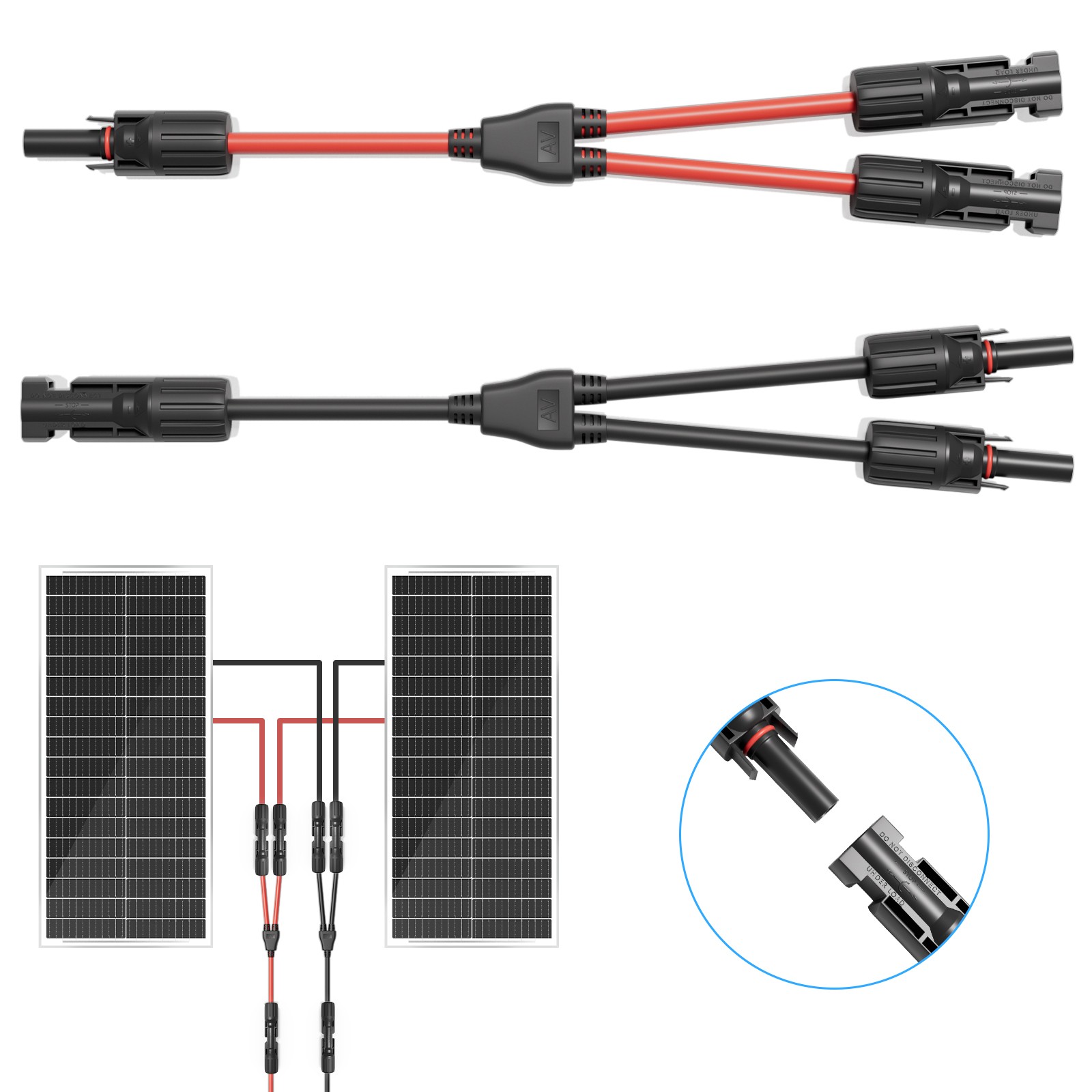 Solar Panel Y Branch M/F PV Connector Adapter Cable Connectors Extension US