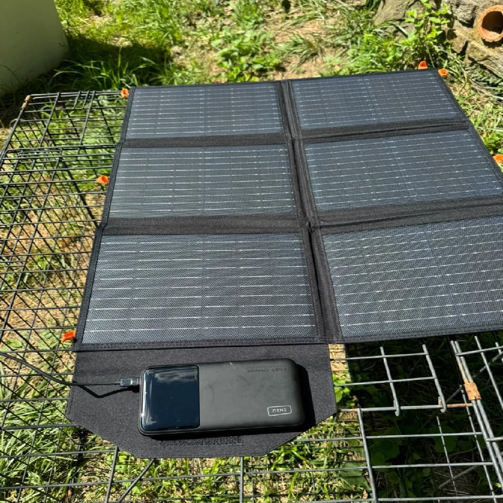 [Upgraded] 60W Portable Solar Panels Chargers QC3.0 USB-A USB-C DC5521 8Mm Outp