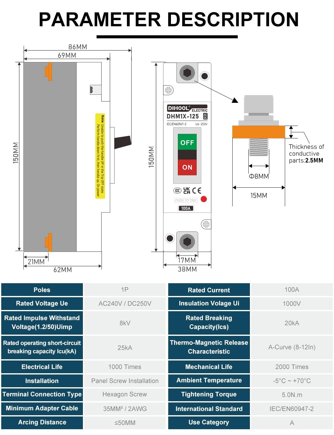 DIHOOL 100 Amp Battery DC Disconnect Switch, DC Breaker for Main Power Statio…
