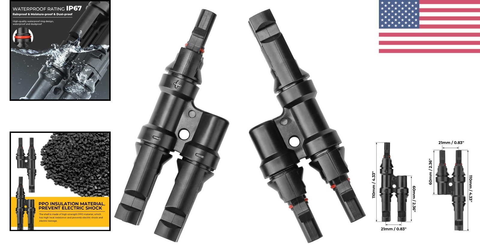 Effortless Plug and Play Solar Y Branch Connectors – 1 Pair, High Security