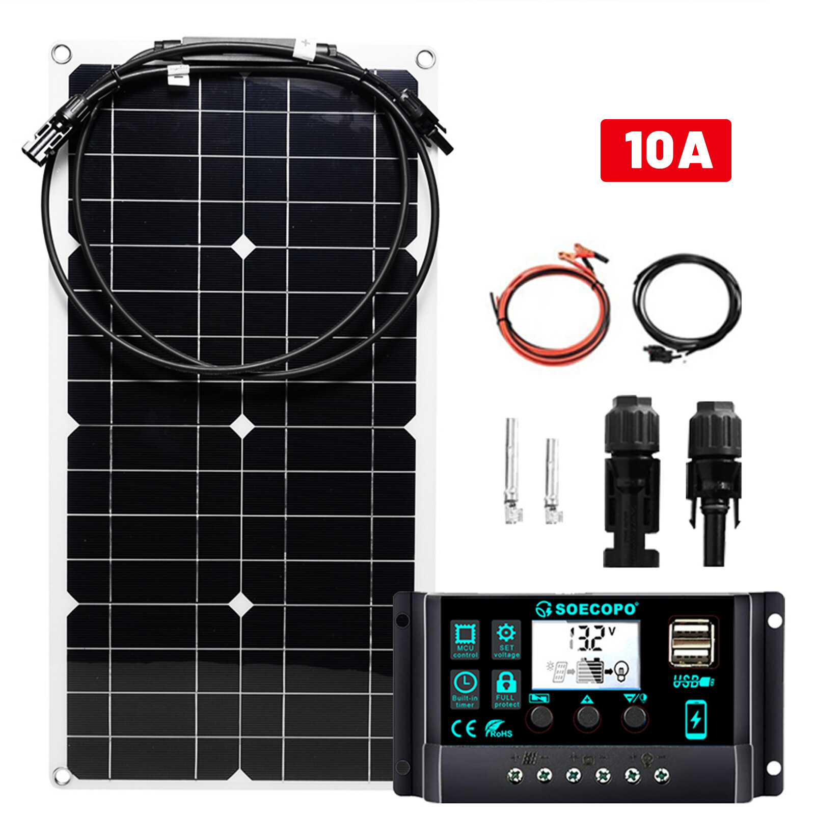 2500W 30-100A Solar Panel Kit 12V Charger Battery Charger Maintainer Boat RV Car