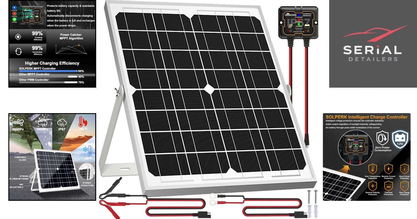 High-Efficiency 20W Solar Panel Trickle Charger with MPPT & Adjustable Mount