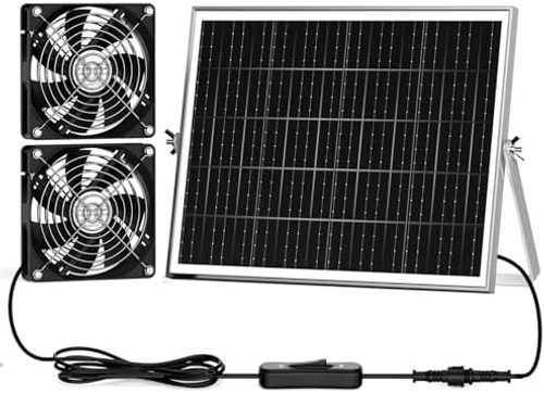 5.5” Solar Greenhouse Fan 2 Kit, 30W Solar Powered Exhaust and Intake Chicke…