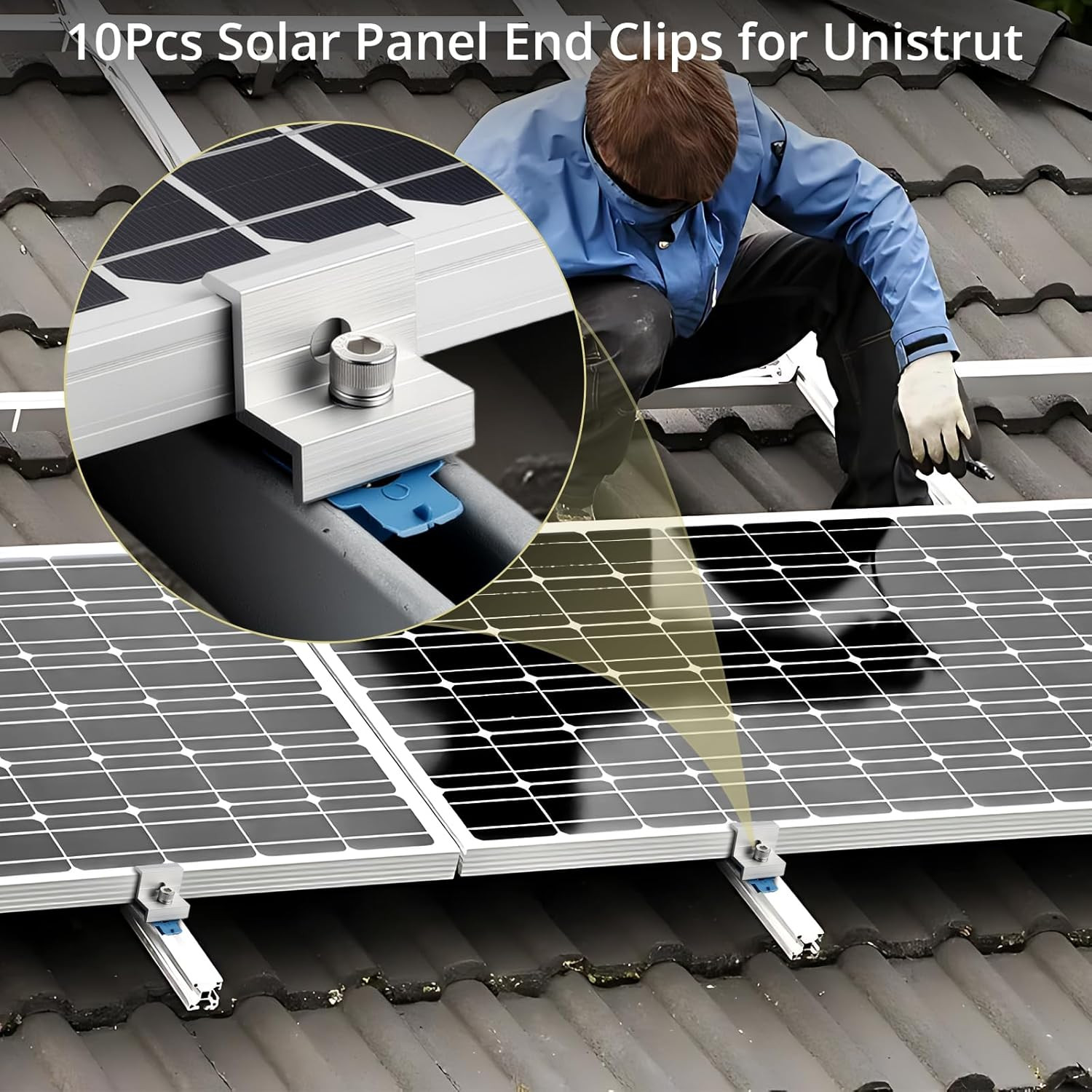 10pcs Solar Panel End Clamp for Standard Unistrut, Aluminum 30mm/35mm Solar Pane