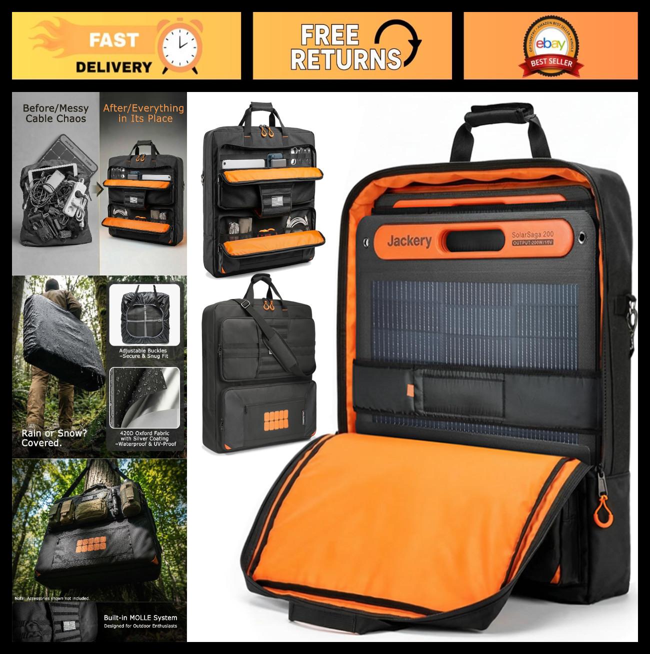Solar Panel Carrying Bag for 2 Panels, Water-Resistant Storage, 4-in-1 Kit, Prec
