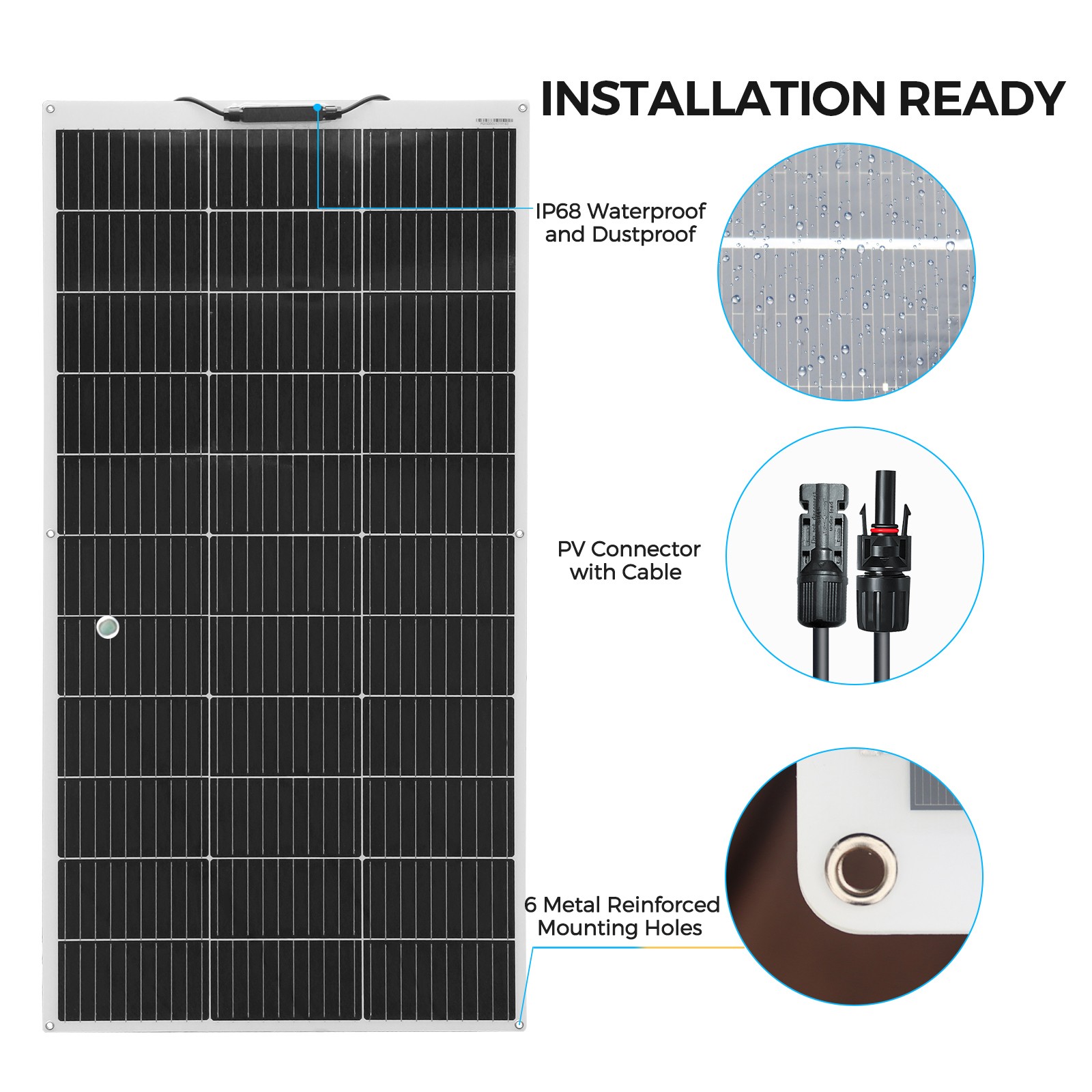 120W Solar Panel Flexible Monocrystalline PV Charging For RV Boats Camping White