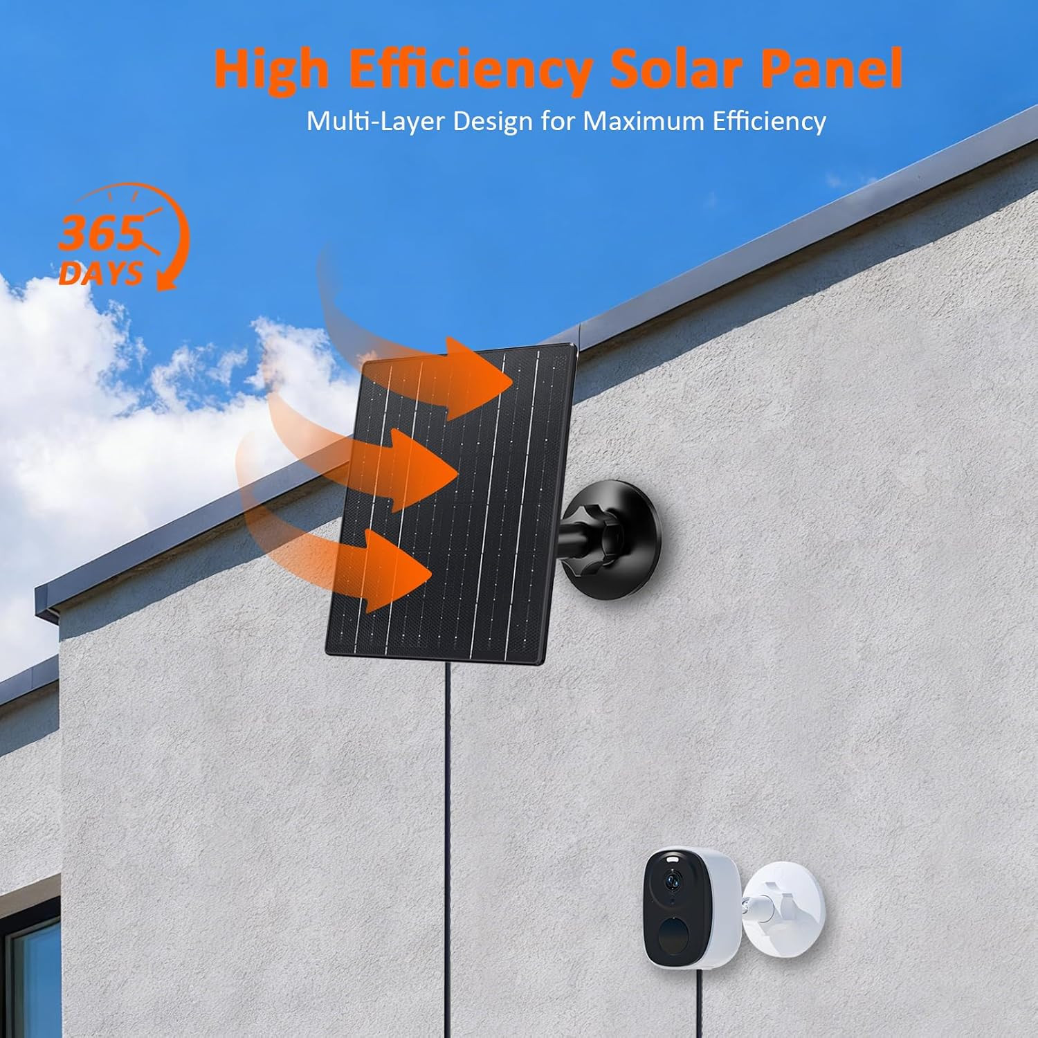 10W Solar Charger, 5V Solar Panel for Security Cameras with Usb-C/Micro USB/DC 5