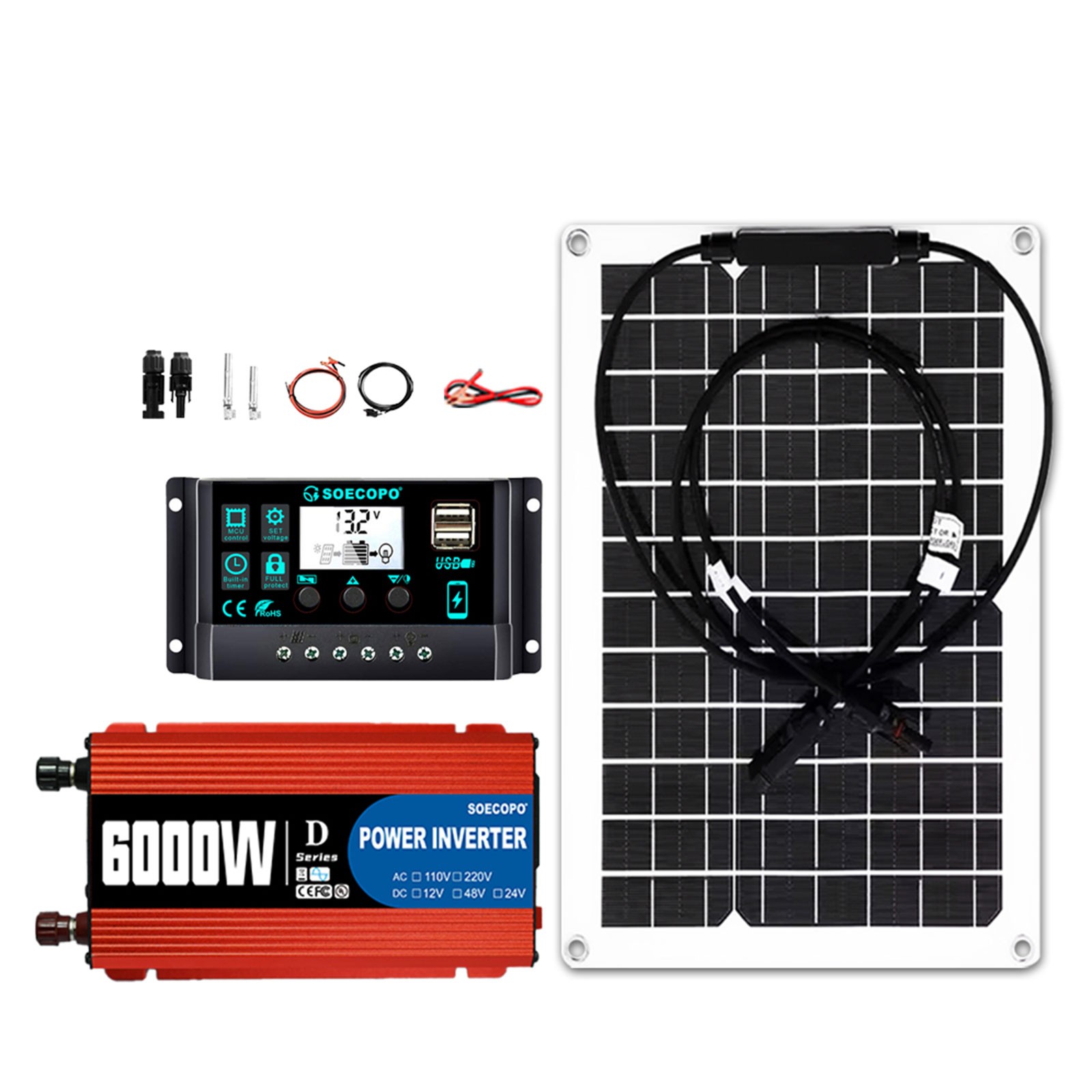SOECOPO 6000W Solar System Complete Kit 12V DC to 110V/220V AC Inverter