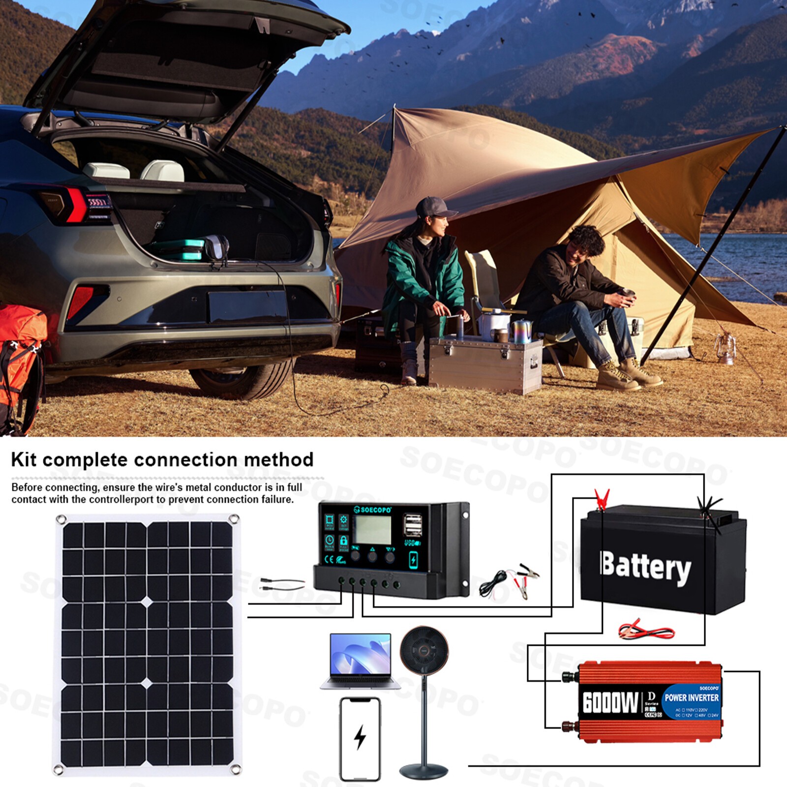 110V 6000W Complete Solar Panel Kit Solar Power System Generator 100A Home Grid