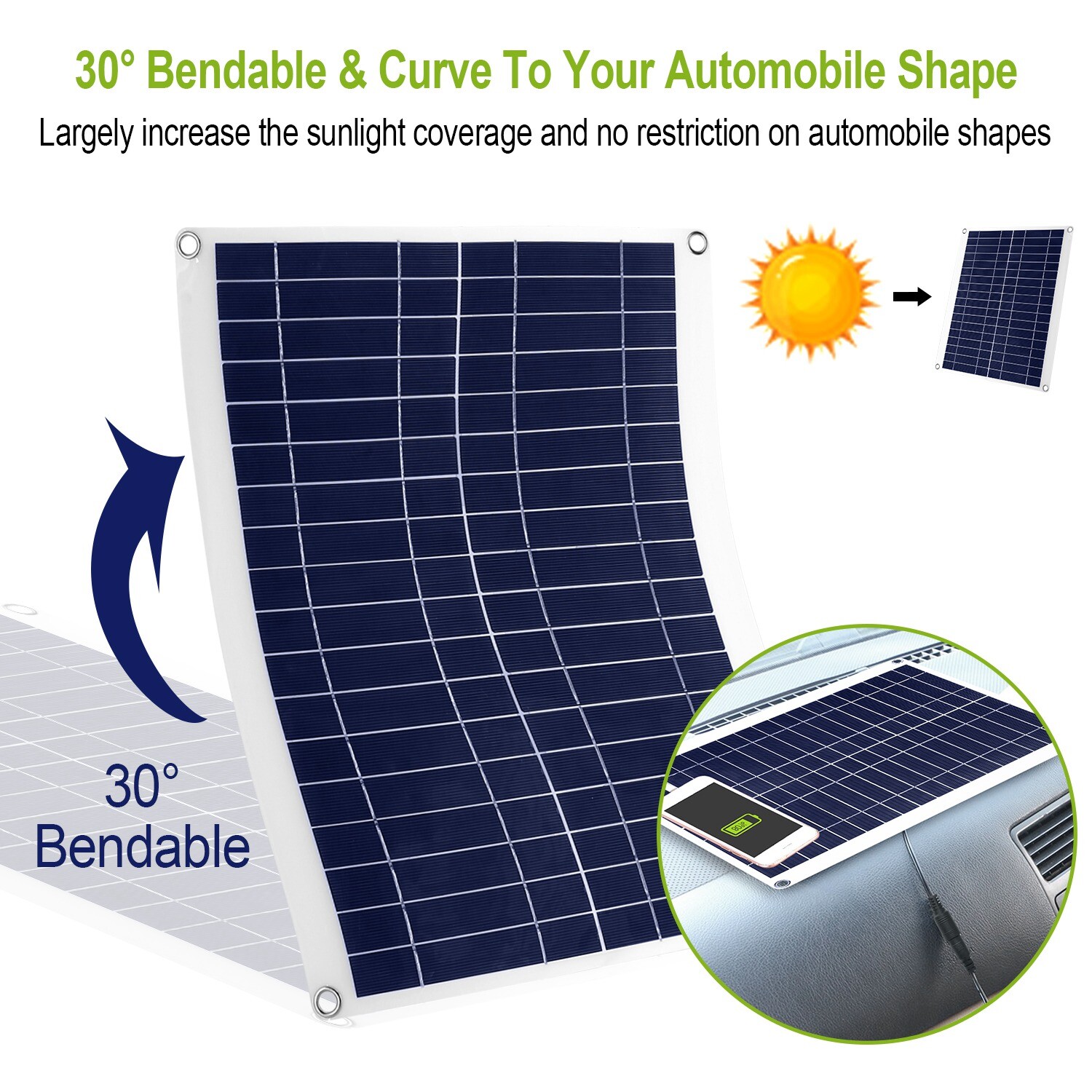 25W Solar Panel 12V Trickle Battery Charger Kit Maintainer Boat RV Car Flexible