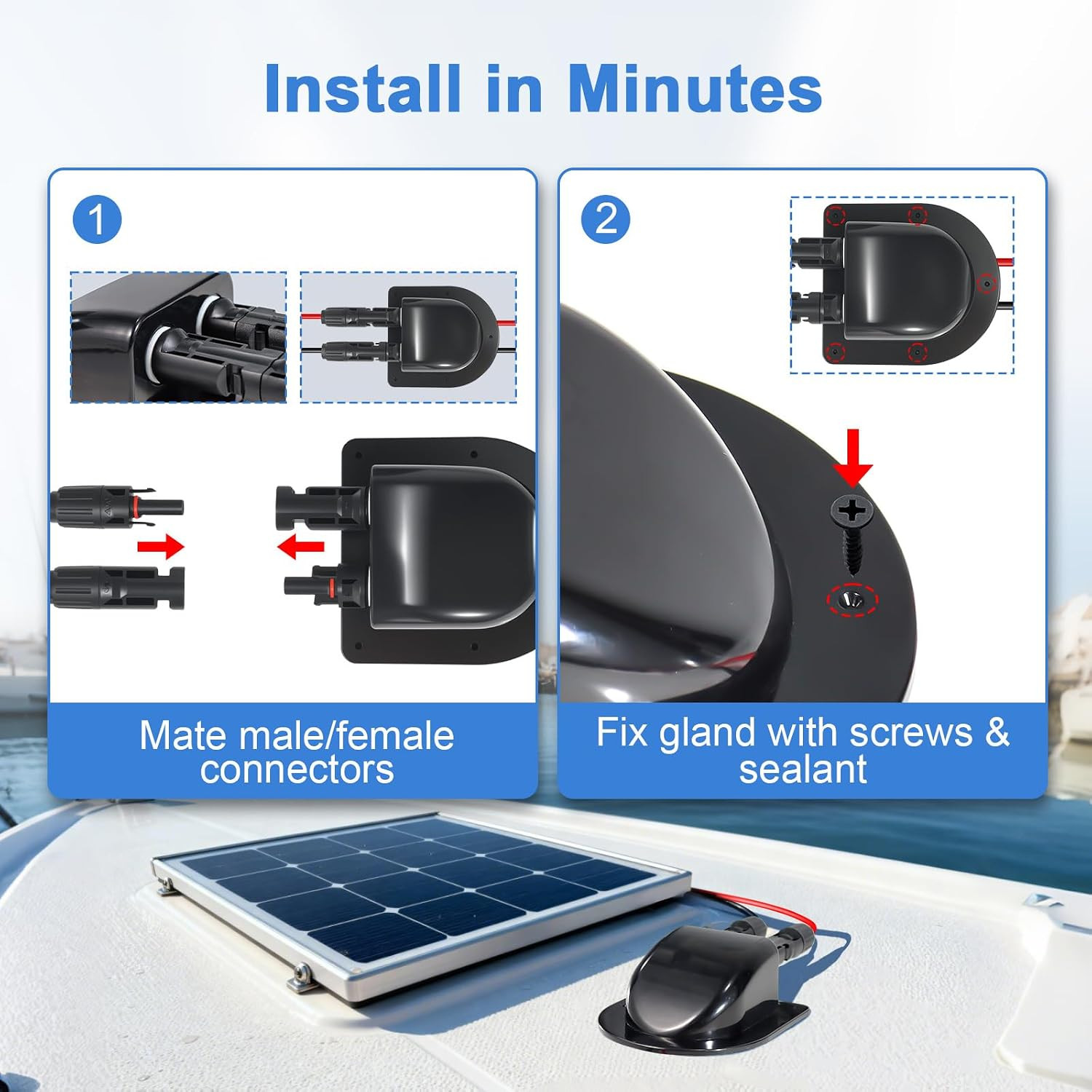 Solar Cable Entry Gland With10Awg Solar Extension Cable Compatible with MC4, Wea