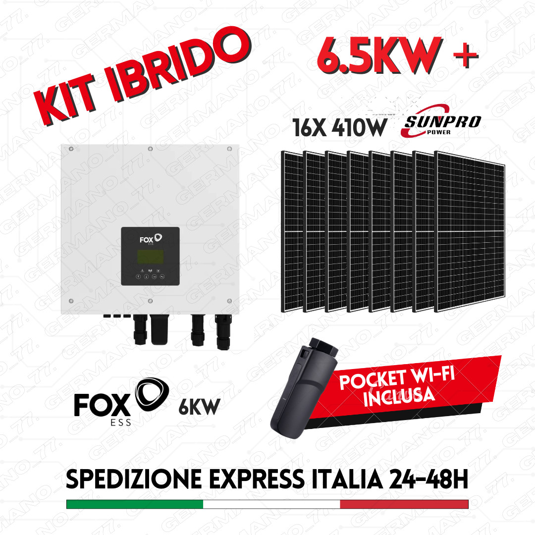PHOTOVOLTAIC KIT – HYBRID INVERTER 6KW FOX ESS H1-6.0-E + SUNPRO 410W 6.5kW
