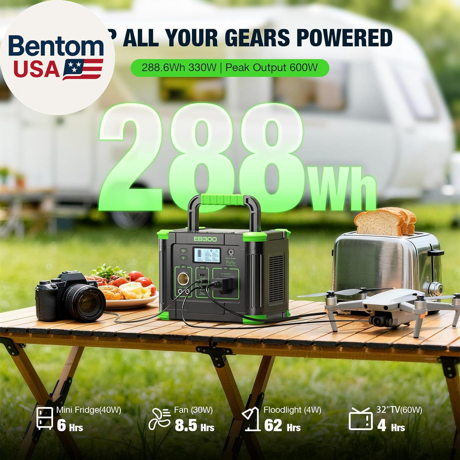Portable Power Station 300W, 288Wh Solar Generator with 60W USB-C PD Output, 11