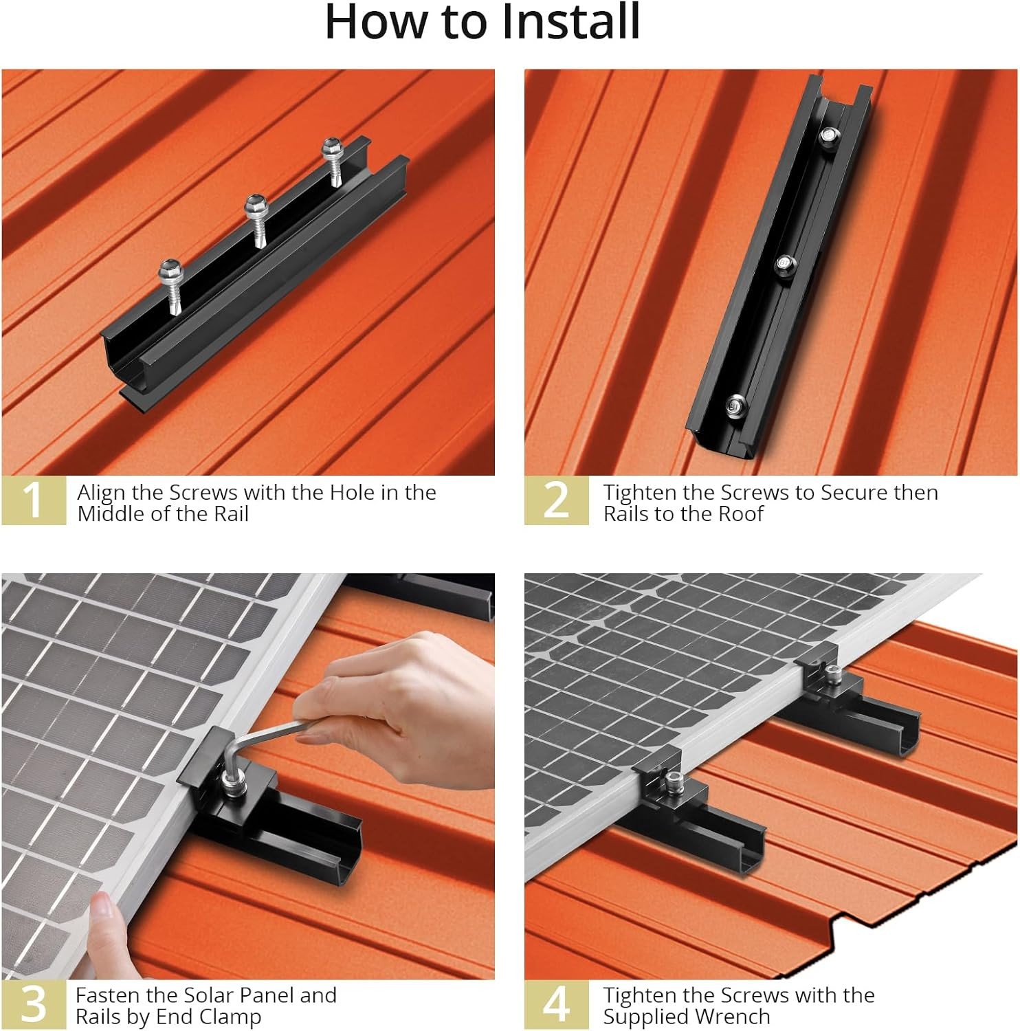 Solar Panel Bracket Kit, 6 Pcs 7.87 in Aluminium Solar Panel Mounting Rail 30Mm