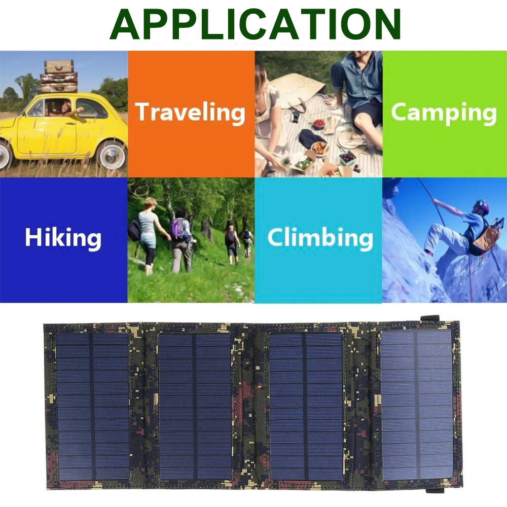80W USB Solar Panel Folding Power Bank Outdoor Camping Hiking Phone Charger US