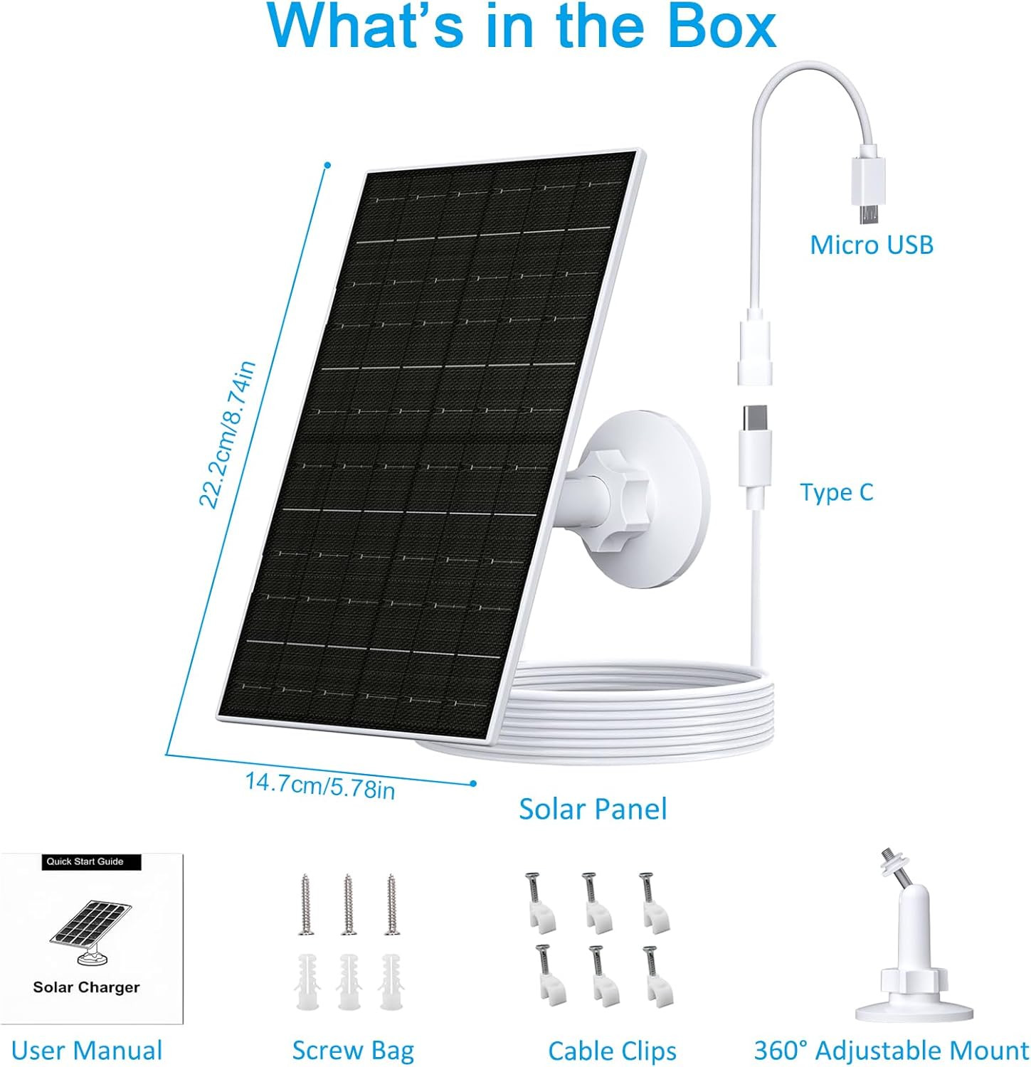 7W Solar Panel Arlo Essential 2K 2Nd Gen XL Spotlight Cameras USB-C Charger IP66