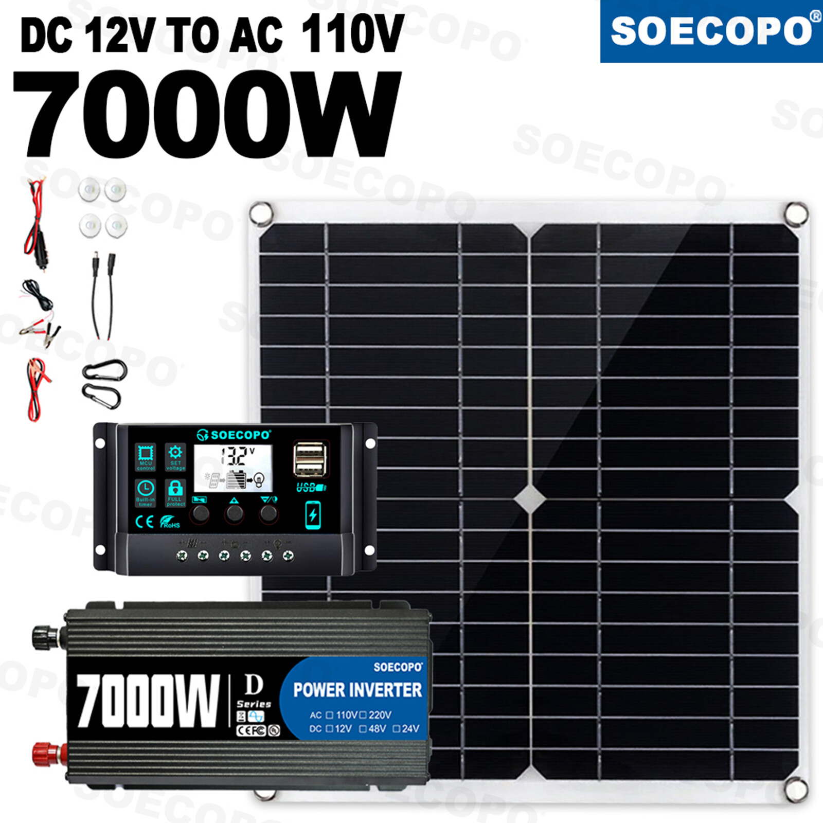 7000W Solar System Kit 12V To 110V Off-Grid Inverter System 100A Controller